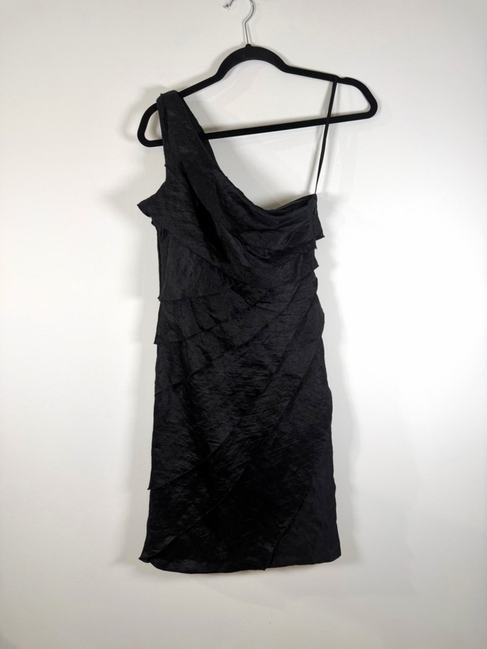 London Times Black One-Shoulder Ruffle Cocktail Dress